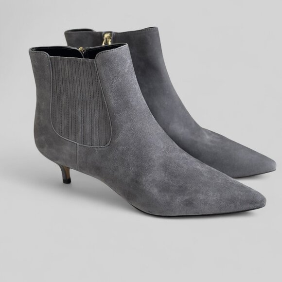 NWOB TALBOTS Gray Suede Ankle Boots Woman's sz 11 Kitten Heel Leather - Picture 14 of 14